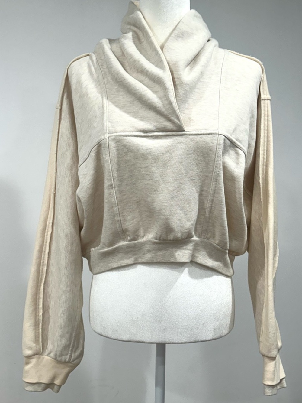 NWOT Daily Practice Cropped Hoodie Cream Colorblock Oversized Pullover Size S